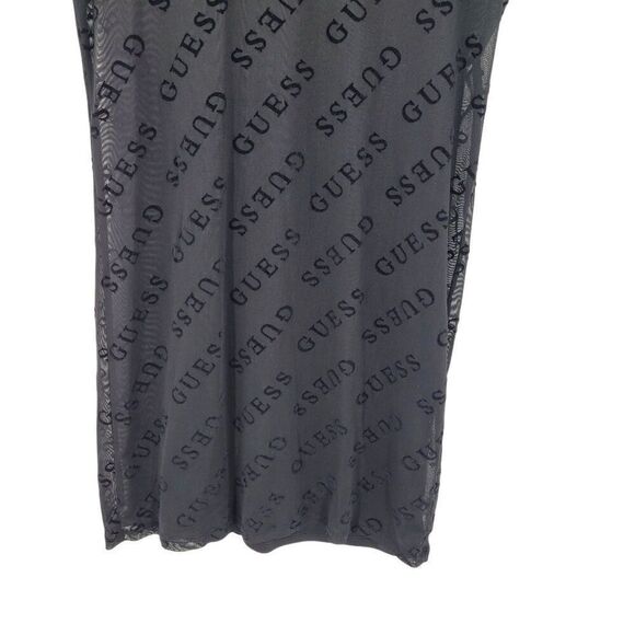 Y2K Guess Black Sheer Mesh Velvet Logo Spell Out Mini Slip‎ Dress Womens Sz M - Picture 10 of 14